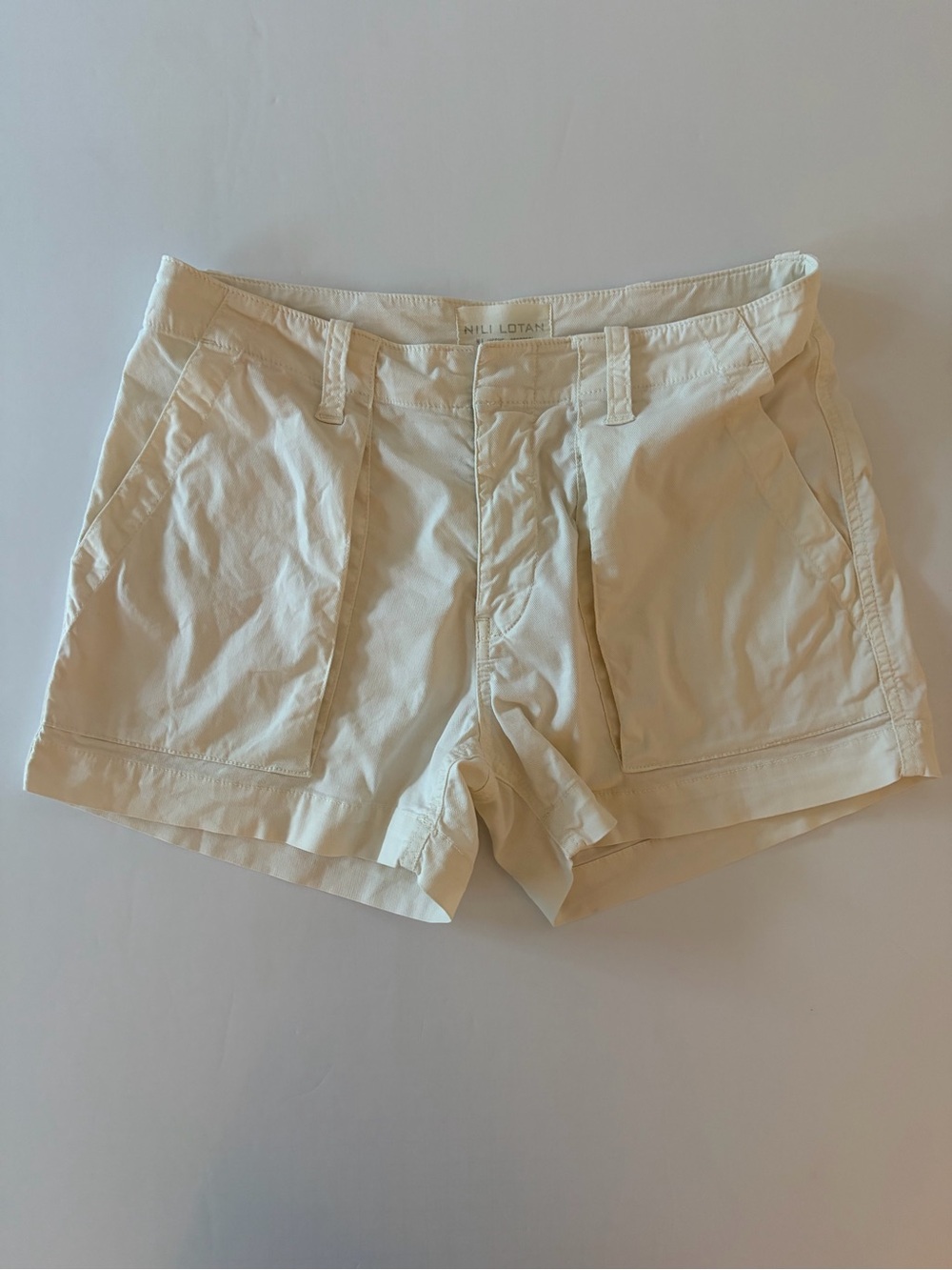 Nili Lotan Women's Vintage Cream Utility Shorts Size 2 Cotton Coastal Summer